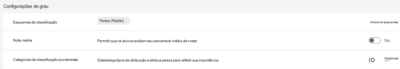 configurações de grau