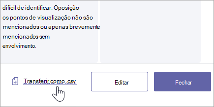 Transfira uma rubrica como um ficheiro de .csv.