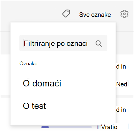 Prikazuju se padajući meni koji se pojavljuje kada izaberete stavku "sve oznake" 2 opcije oznake.