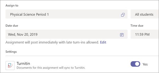 ตัวเลือก Turnitin สลับเป็น ใช่