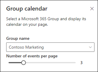 اختيار عدد الأحداث المراد عرضها من تقويم مجموعة Microsoft 365 المحدد.