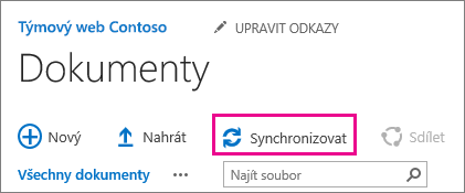 Příkaz Synchronizovat v knihovně dokumentů SharePointu