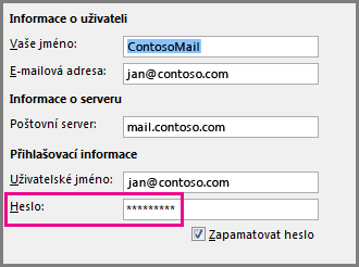 Změna hesla u účtu POP3 nebo IMAP