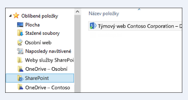 Umístění synchronizovaných knihoven webu ve složce SharePoint v oblíbených položkách