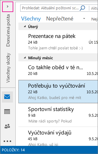 Zobrazení ve formě ikon v minimalizovaném podokně složek