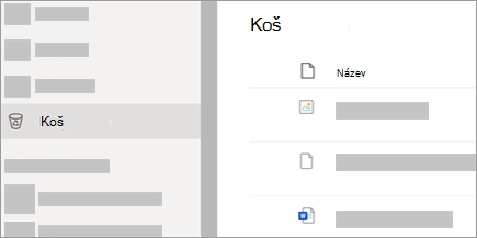 Snímek obrazovky zobrazující kartu koše na OneDrive.com