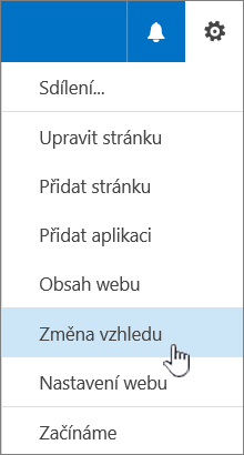 Nabídka Nastavení se zvýrazněnou možností Změnit vzhled