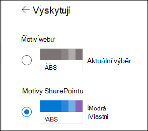 Výběr nového motivu pro sharepointový web