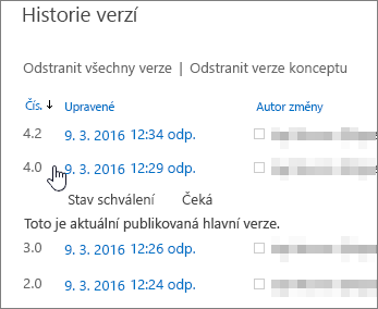 Historie verzí s jednou podverzi odstraněnou