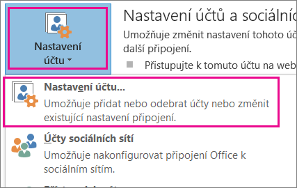 Pokud chcete odebrat účet Gmail, zvolte Soubor, Nastavení účtu, Nastavení účtu.