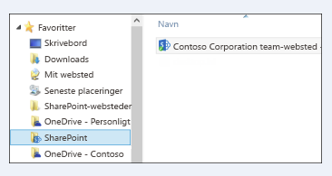 finde synkroniserede webstedsbiblioteker i sharepoint-mappen under favoritter