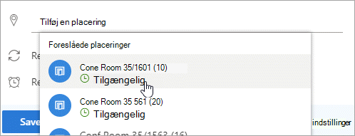 Et skærmbillede af menuen foreslåede placeringer