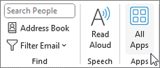 Knappen Alle apps i Outlook til Windows