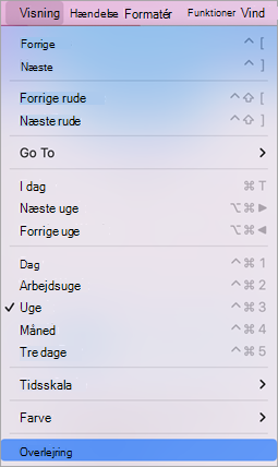 Rullemenuen Vis med Overlejring markeret