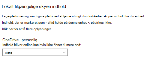 Windows 10-lager rulleliste, hvor du kan vælge, hvornår du vil gøre OneDrive-filer kun tilgængelige online