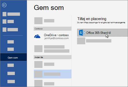 Tilføje OneDrive for Business som et sted at gemme til i Word