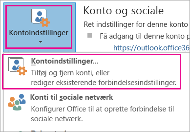 Vælg Filer, Kontoindstillinger, Kontoindstillinger for at fjerne en Gmail-konto.