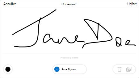 Feltet og indstillingerne for Markeringssignatur i OneDrive til iOS