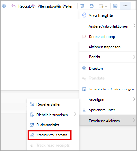 Senden Sie die Nachricht in neuen und Webversionen von Outlook erneut.