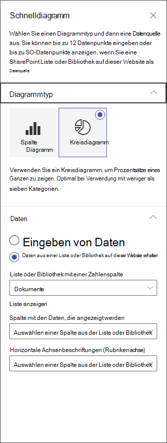 Screenshot des Bearbeitungsbereichs für Kreisdiagramme