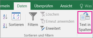 Wählen Sie "Daten" > "Text in Spalten" aus.