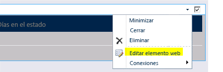 Comando Editar elemento web en el menú Elemento web