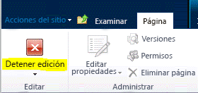 Botón Detener la edición en la pestaña Página