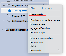 Muestra cómo seleccionar una carpeta en Outlook