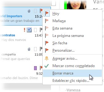 Comando Borrar marca del menú contextual de la lista de mensajes