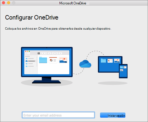 Captura de pantalla de la primera página del programa de instalación de OneDrive