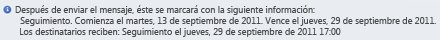 Barra de información para un mensaje con avisos de seguimiento