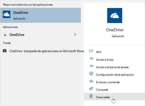 Desinstalar la aplicación de la Tienda OneDrive