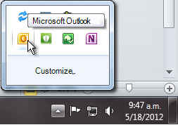 Área de notificación expandida para mostrar el icono de Outlook