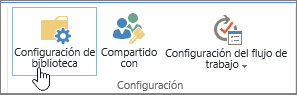 Botones de configuración de la biblioteca de SharePoint en la cinta de opciones