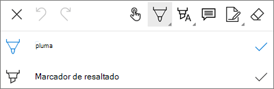 Menú lápiz de marcado de PDF de OneDrive para Android