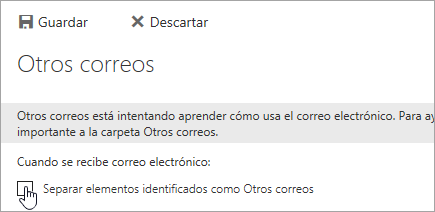 Para desactivar Otros correos, anule las selecciones en esta página y, a continuación, elija Guardar.