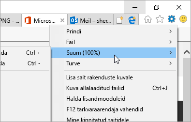 Kuvatõmmis menüüst Tööriistad Internet Exploreris