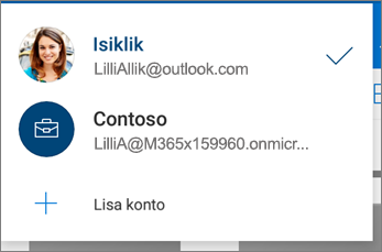Kontode vahetamine OneDrive'i mobiilirakenduses