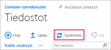 SharePoint-tiedostokirjaston Synkronointi-komento