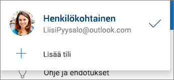 Lisää tili -toiminto Androidin OneDrive-sovelluksessa