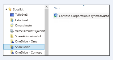 Synkronoitujen sivustokirjastojen etsiminen SharePoint-kansion Suosikit-kohdassa