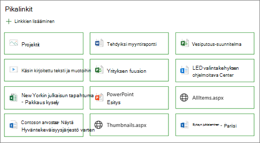 Pikalinkkien painikeasettelu