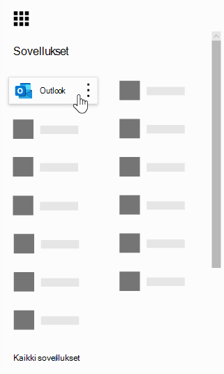 Microsoft 365 :n sovellusten käynnistys, jossa Outlook-sovellus näkyy korostettuna.