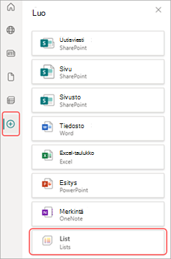 Näyttökuva SharePointin Luettelo-sovelluksesta.