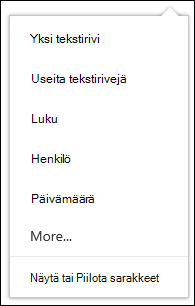 Valitse tiedostokirjastossa tarkasteltavat sarakkeet