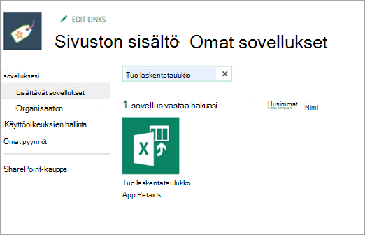 Näyttökuva tuo laskentataulukosta sovelluksissa, joita voit lisätä.