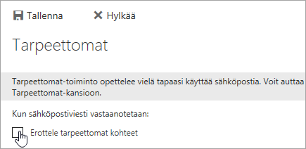 Kun haluat poistaa järjestelytoiminnon käytöstä, tyhjennä valinnat tällä sivulla ja valitse sitten Tallenna.