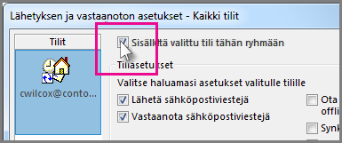 Tilin poistaminen lähetys- ja vastaanottoryhmästä