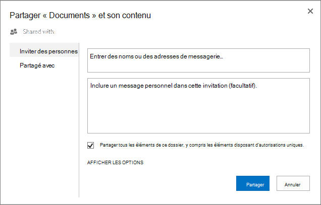 Boîte de dialogue Partager