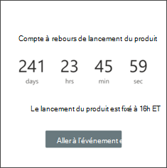 Capture d’écran du composant WebPart du minuteur de compte à rebours